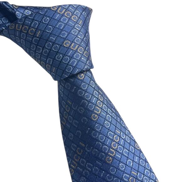 Gucci The Neon Jacquard Monogram 100% Silk Tie Blue Orange - Picture 4 of 8